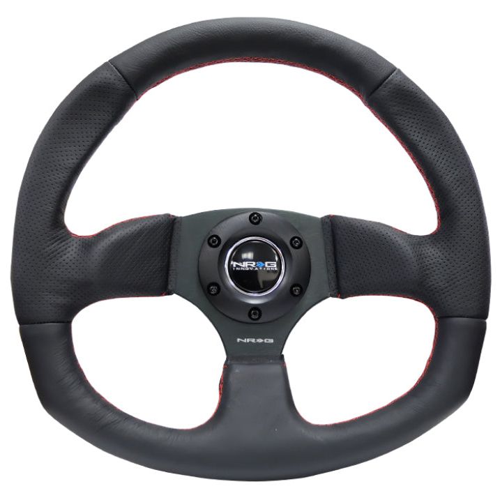 NRG RST-009R-RS - NRGRST-009R-RS - NRG Reinforced Steering Wheel (320mm Horizontal / 330mm Vertical) Leather w/Red Stitching - Shipped in Europe - Tuningsupply.com