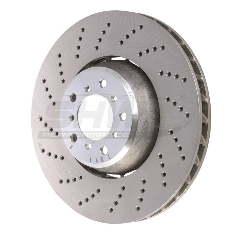 SHW Performance BFL48051 - SHWBFL48051 - SHW 06-10 BMW M5 5.0L Left Front Cross-Drilled Lightweight Brake Rotor (34112282805) - Shipped in Europe - Tuningsupply.com
