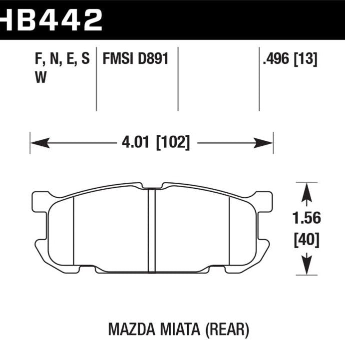 Hawk Performance KHB442G.496 - HAWKHB442G.496 - Hawk 01-03 Mazda Miata Base/LS/SE Sport Suspension DTC-60 Rear Race Brake Pads - Shipped in Europe - Tuningsupply.com