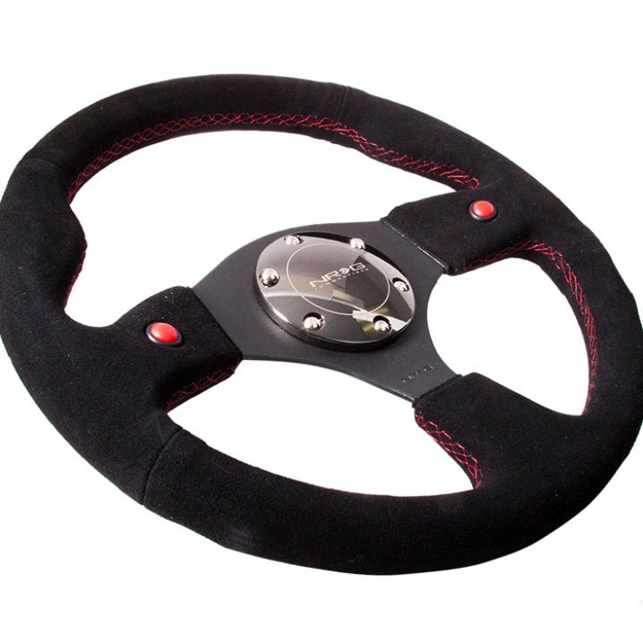 NRG RST-007S - NRGRST-007S - NRG Reinforced Steering Wheel (320mm) Blk Suede w/Dual Buttons - Shipped in Europe - Tuningsupply.com
