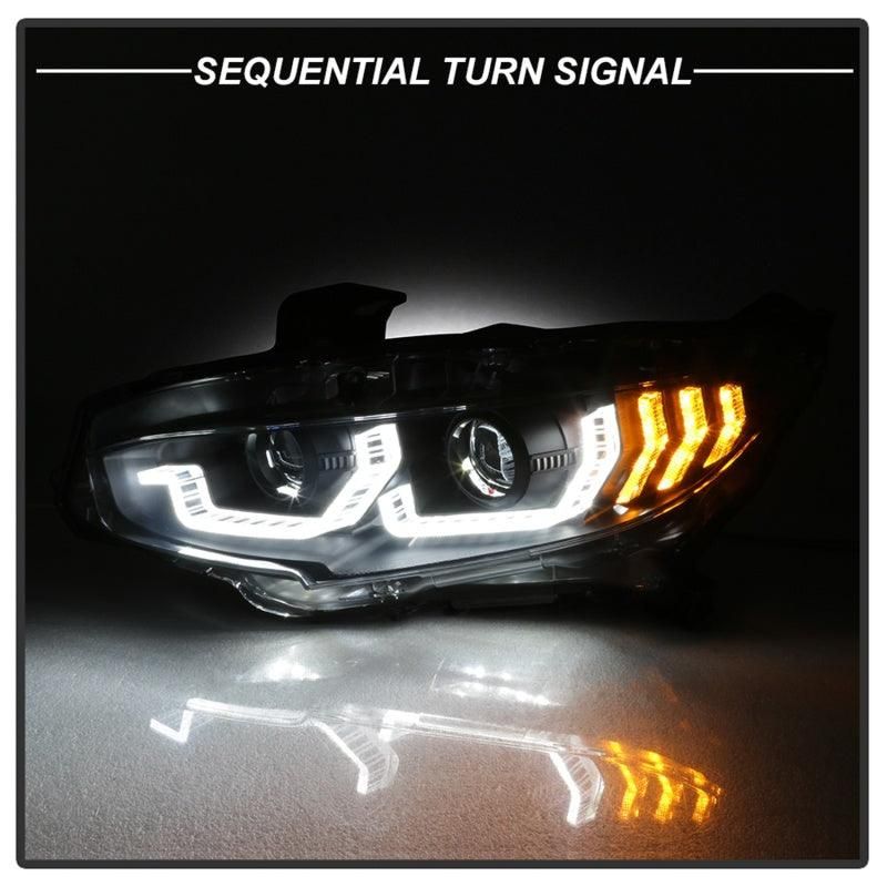 SPYDER 5086099 - SPY5086099 - Spyder 16-18 Honda Civic 4Dr w/LED Seq Turn Sig Lights Proj Headlight - Black - PRO-YD-HC16-SEQ-BK - Shipped in Europe - Tuningsupply.com