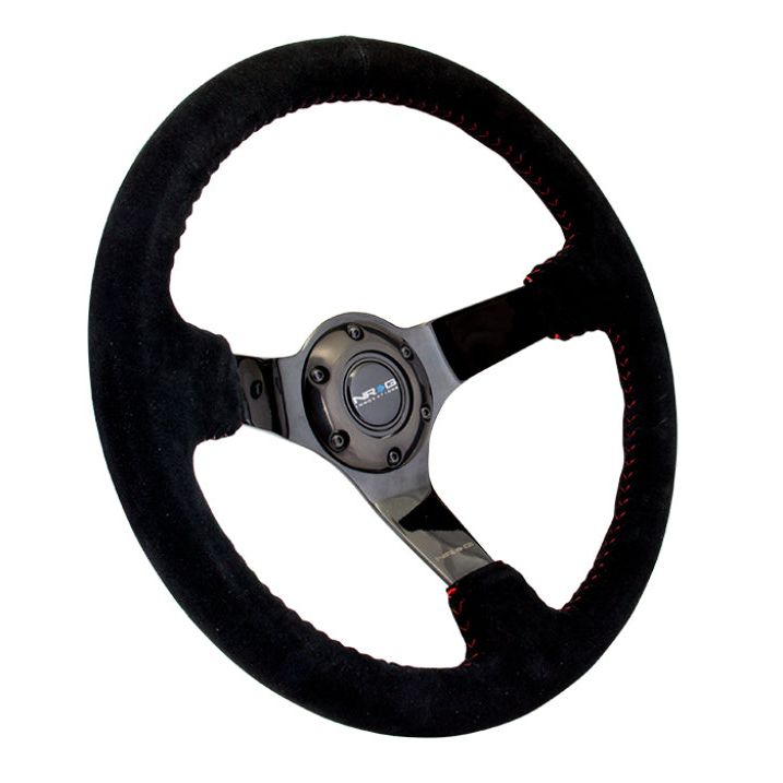 NRG RST-036BK-S - NRGRST-036BK-S - NRG Reinforced Steering Wheel (350mm / 3in. Deep) Blk Suede w/Red BBall Stitch & Black 3-Spoke - Shipped in Europe - Tuningsupply.com