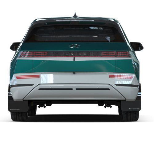 Rally Armor MF87-UR-BLK-SIL - RALMF87-UR-BLK-SIL - Rally Armor 22-24 Hyundai Ioniq 5 Black Mud Flap w/Silver Logo - Shipped in Europe - Tuningsupply.com