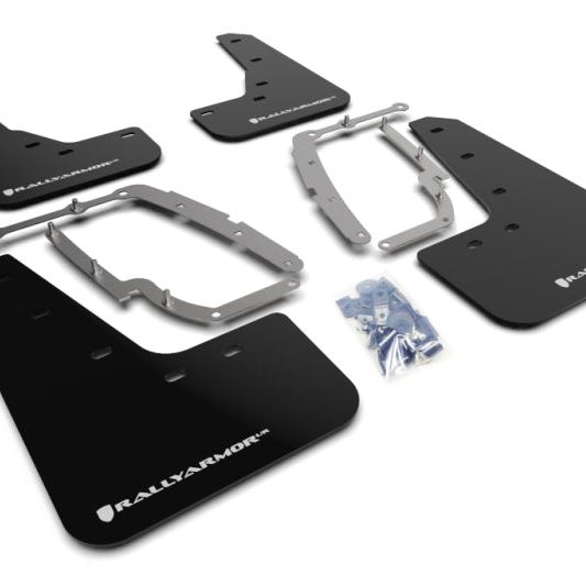 Rally Armor MF62-UR-BLK/WH - RALMF62-UR-BLK/WH - Rally Armor 17-23 Tesla Model 3 Black UR Mud Flap w/White Logo - Shipped in Europe - Tuningsupply.com