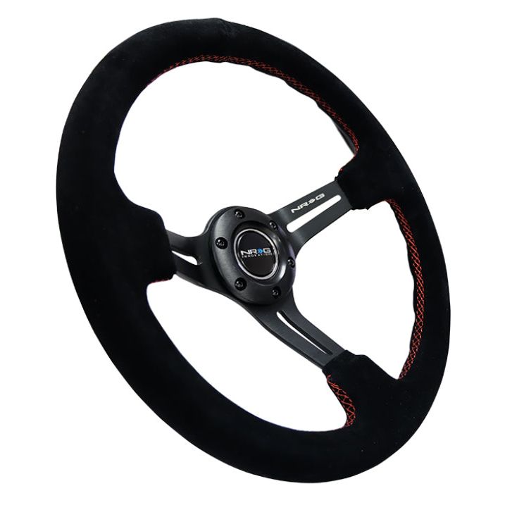 NRG RST-018S-RS - NRGRST-018S-RS - NRG Reinforced Steering Wheel (350mm / 3in. Deep) Blk Suede w/Red Stitching & 5mm Spokes w/Slits - Shipped in Europe - Tuningsupply.com