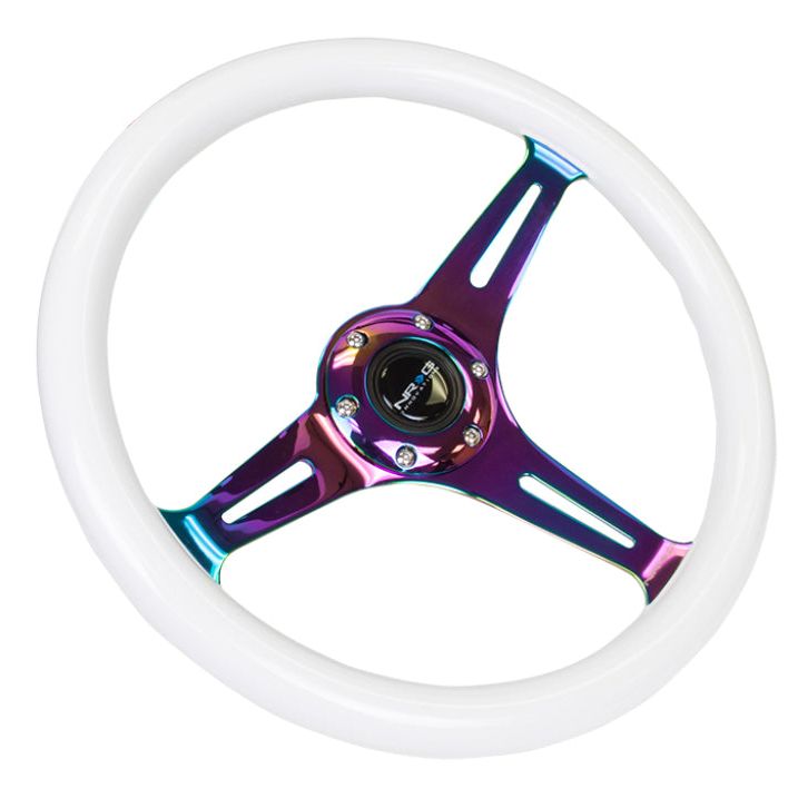 NRG ST-015MC-GL - NRGST-015MC-GL - NRG Classic Wood Grain Steering Wheel (350mm) Glow-N-The-Dark Green Grip w/Neochrome 3-Spoke Center - Shipped in Europe - Tuningsupply.com