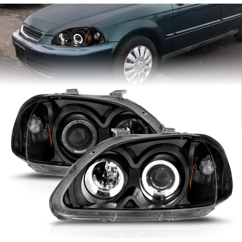 ANZO 121068 - ANZ121068 - ANZO 1996-1998 Honda Civic Projector Headlights w/ Halo Black - Shipped in Europe - Tuningsupply.com