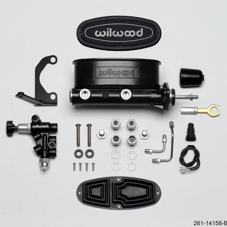 Wilwood 261-14158-BK - WIL261-14158-BK - Wilwood HV Tandem M/C Kit w L/H Bracket & Prop Valve - 15/16in Bore Black-W/Push. - Early Mustang - Shipped in Europe - Tuningsupply.com