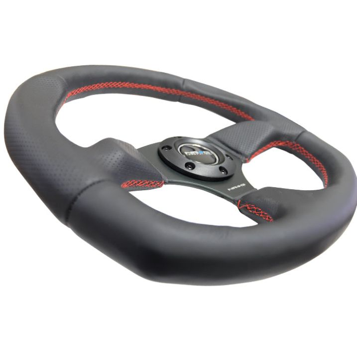 NRG RST-009R-RS - NRGRST-009R-RS - NRG Reinforced Steering Wheel (320mm Horizontal / 330mm Vertical) Leather w/Red Stitching - Shipped in Europe - Tuningsupply.com