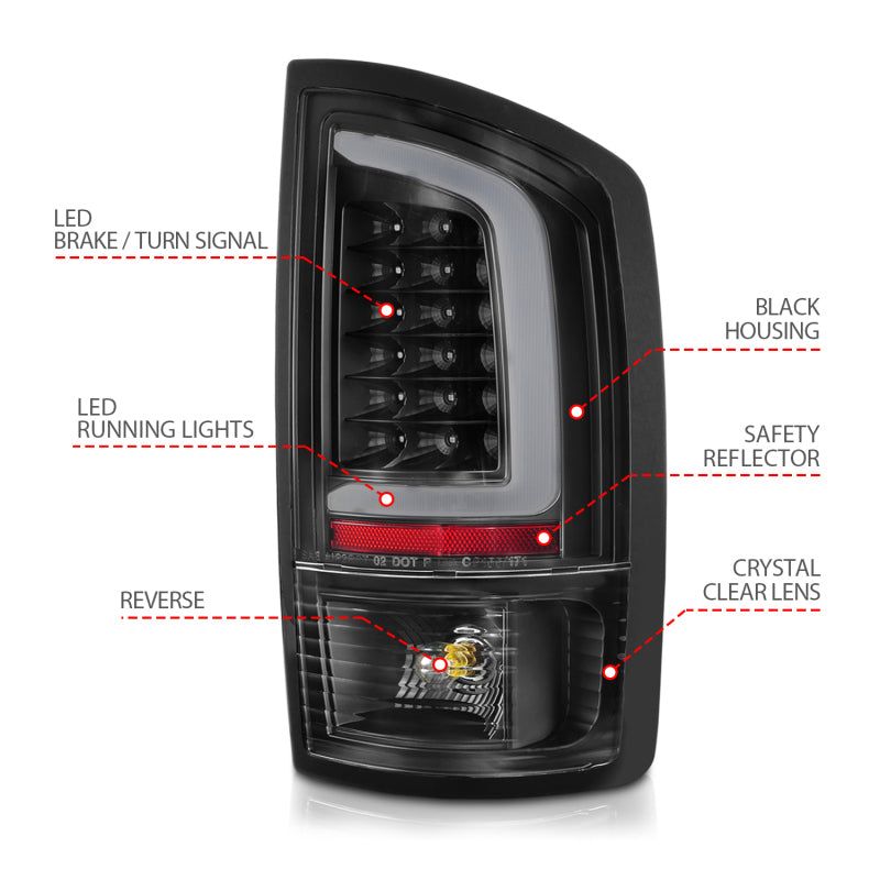 ANZO 311368 - ANZ311368 - ANZO 2002-2006 Dodge Ram 1500 LED Tail Lights w/ Light Bar Black Housing Clear Lens - Shipped in Europe - Tuningsupply.com