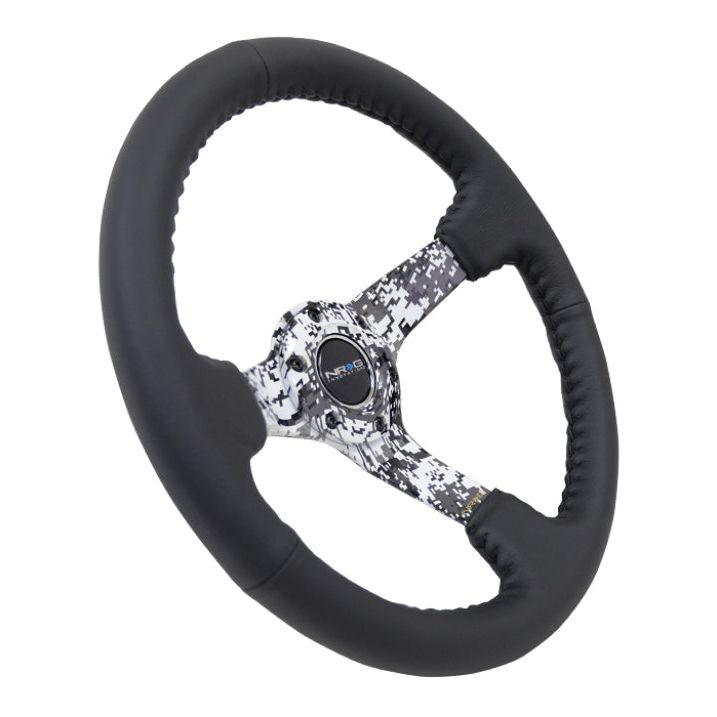 NRG RST-036DC-R - NRGRST-036DC-R - NRG Reinforced Steering Wheel (350mm / 3in. Deep) Blk Leather w/Hydrodipped Digi-Camo Spokes - Shipped in Europe - Tuningsupply.com