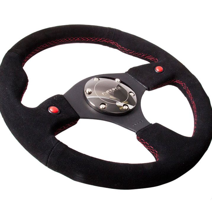 NRG RST-007S - NRGRST-007S - NRG Reinforced Steering Wheel (320mm) Blk Suede w/Dual Buttons - Shipped in Europe - Tuningsupply.com