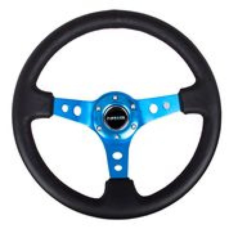NRG RST-006BL - NRGRST-006BL - NRG Reinforced Steering Wheel (350mm / 3in. Deep) Blk Leather w/Blue Circle Cutout Spokes - Shipped in Europe - Tuningsupply.com