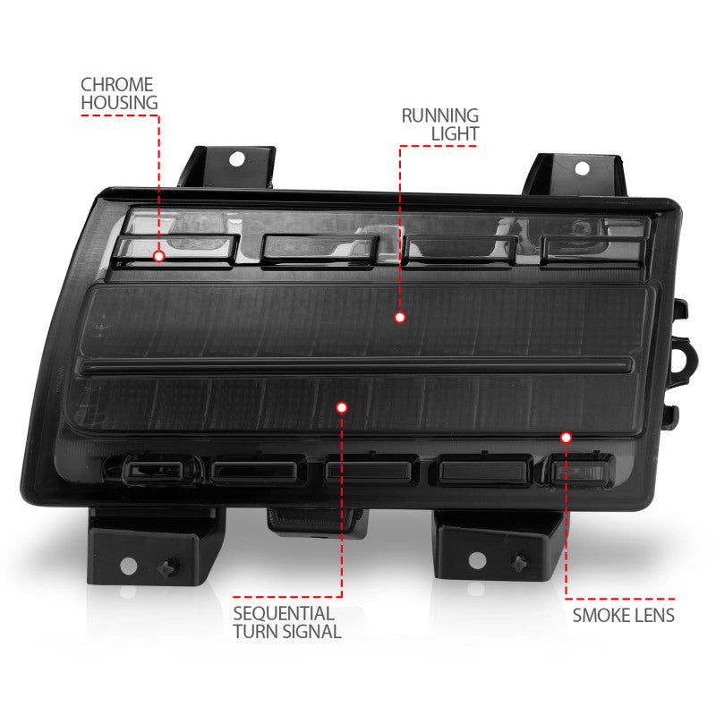 ANZO 511087 - ANZ511087 - ANZO 2018-2021 Jeep Wrangler LED Side Markers Chrome Housing Smoke Lens w/ Seq. Signal Low Config - Shipped in Europe - Tuningsupply.com