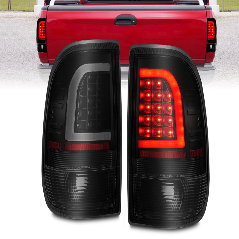 ANZO 1997-2003 Ford F-150 LED Tail Lights w/ Light Bar Black Housing Smoke Lens-tuningsupply.com