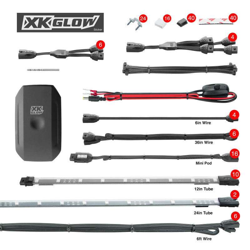 

XKGLOW XK-UTV-STA - XKGXK-UTV-STA - XK Glow Million Color XKCHROME App Controlled Offroad UTV Kit 2x24In Tube + 10x12In Tube + 16xPods - Shipped in Europe - Tuningsupply.com
