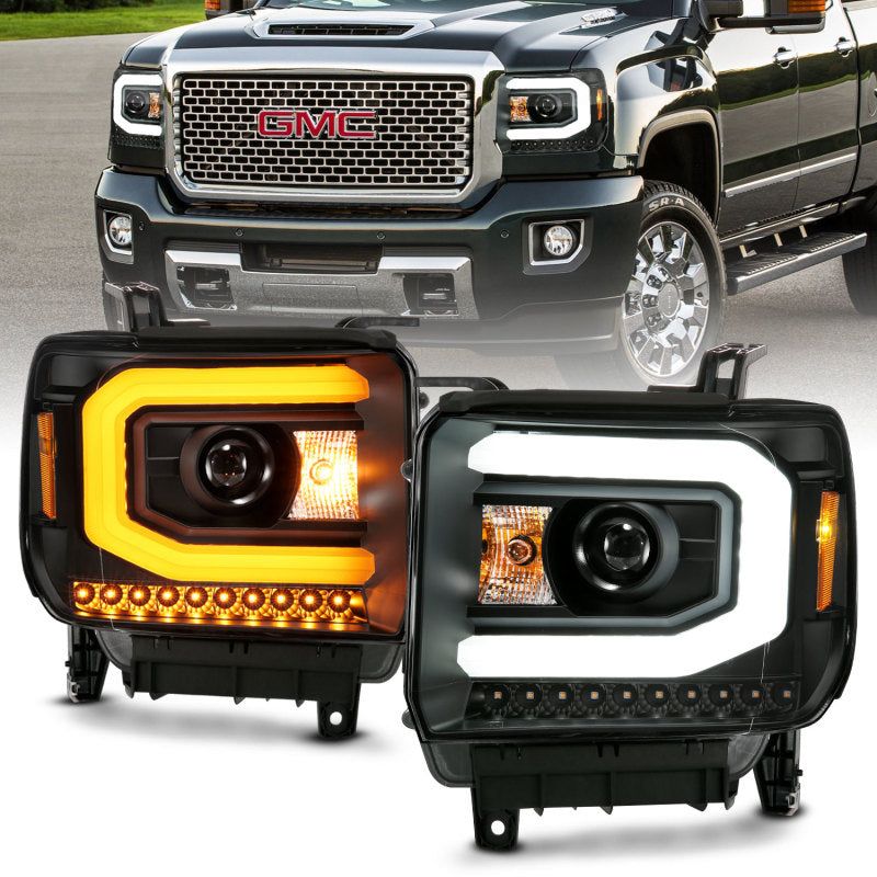 ANZO GMC SIERRA 1500 14-15 2500H/15-19 Projector Headlight Plank Style Black w/ Switchback (Halogen)-tuningsupply.com