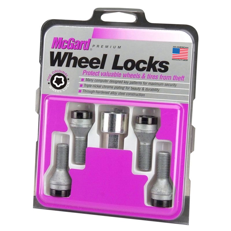 McGard Wheel Lock Bolt Set - 4pk. (Cone Seat) M14X1.25 / 17mm Hex / 27.3mm Shank Length - Black-tuningsupply.com