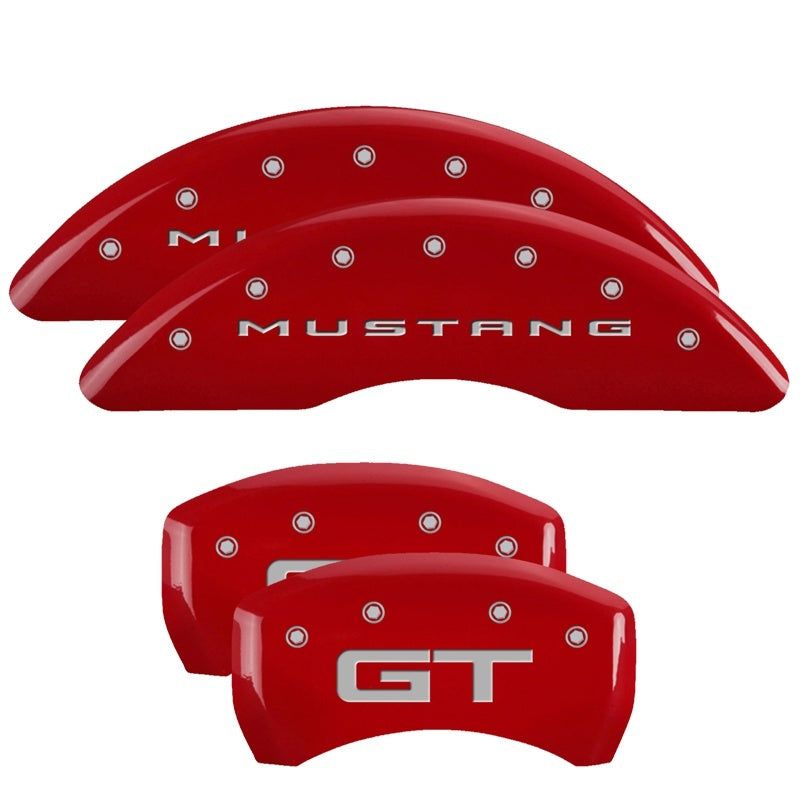 MGP 4 Caliper Covers Engraved Front 2015/Mustang Engraved Rear 2015/GT Red finish silver ch-tuningsupply.com