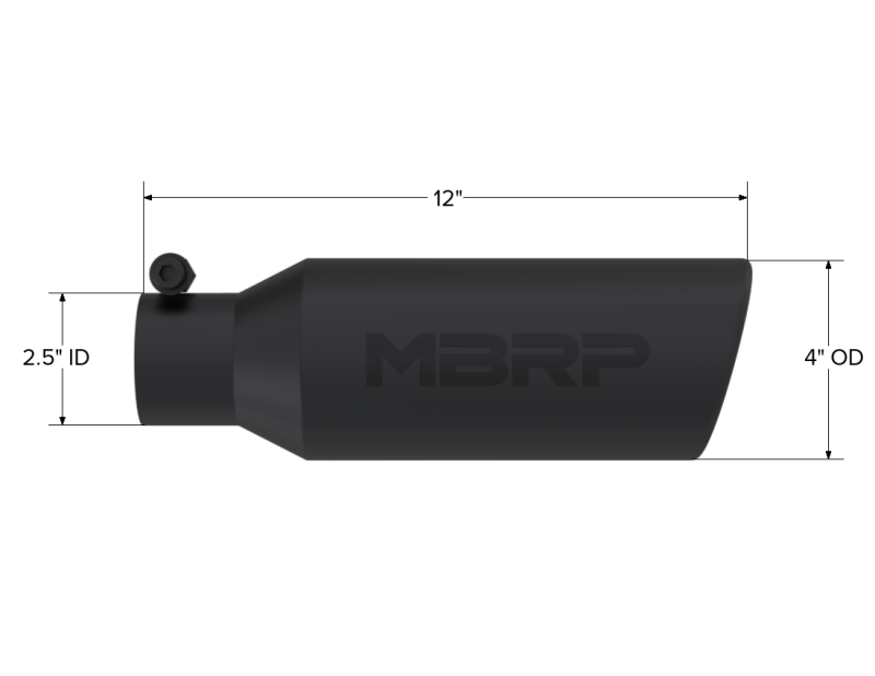 MBRP Universal Tip 4in O.D. Angled Rolled End 2.5in inlet 12in length Black-tuningsupply.com