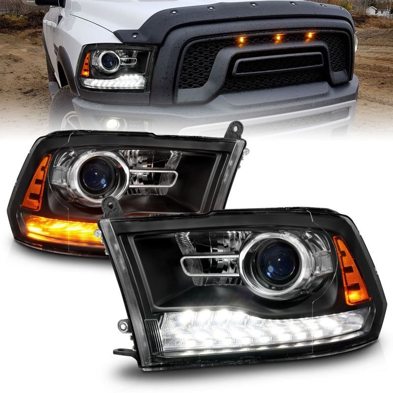 ANZO 09-18 Dodge Ram 1500/2500/3500 LED Plank Style Headlights Switchback + Sequential - Matte Black-tuningsupply.com