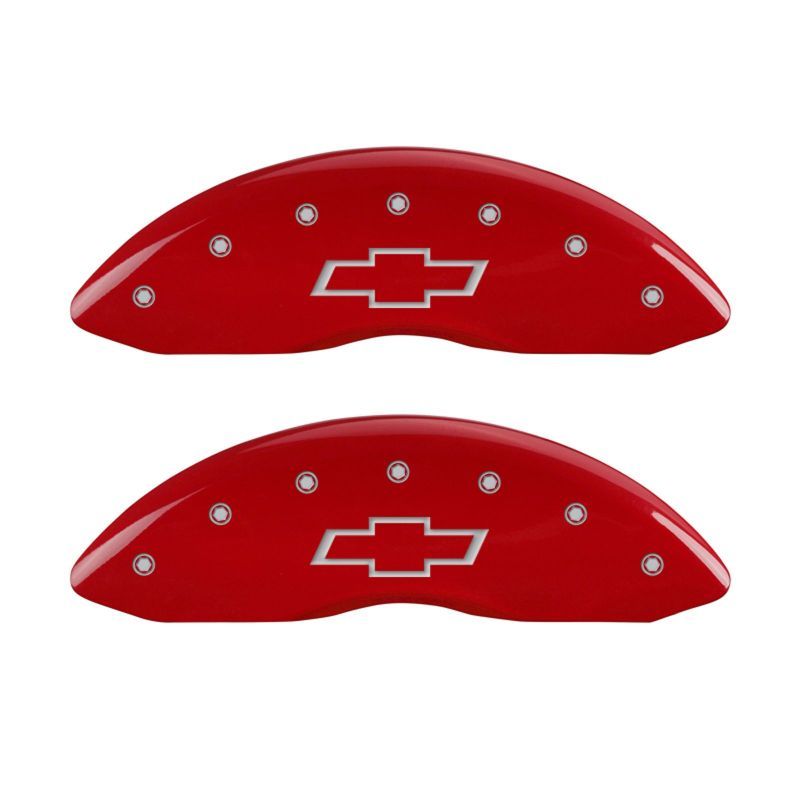 MGP 4 Caliper Covers Engraved Front & Rear Bowtie Red finish silver ch-tuningsupply.com