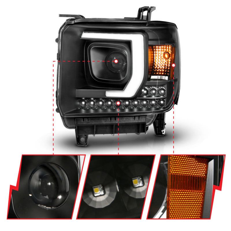 ANZO 2014-2015 Gmc Sierra 1500HD Projector Plank Style Headlight Black W/ Drl-tuningsupply.com