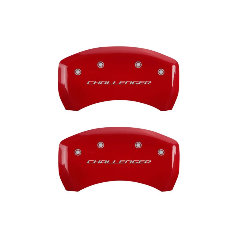 MGP 4 Caliper Covers Engraved Front & Rear Block/Challenger Red finish silver ch-tuningsupply.com