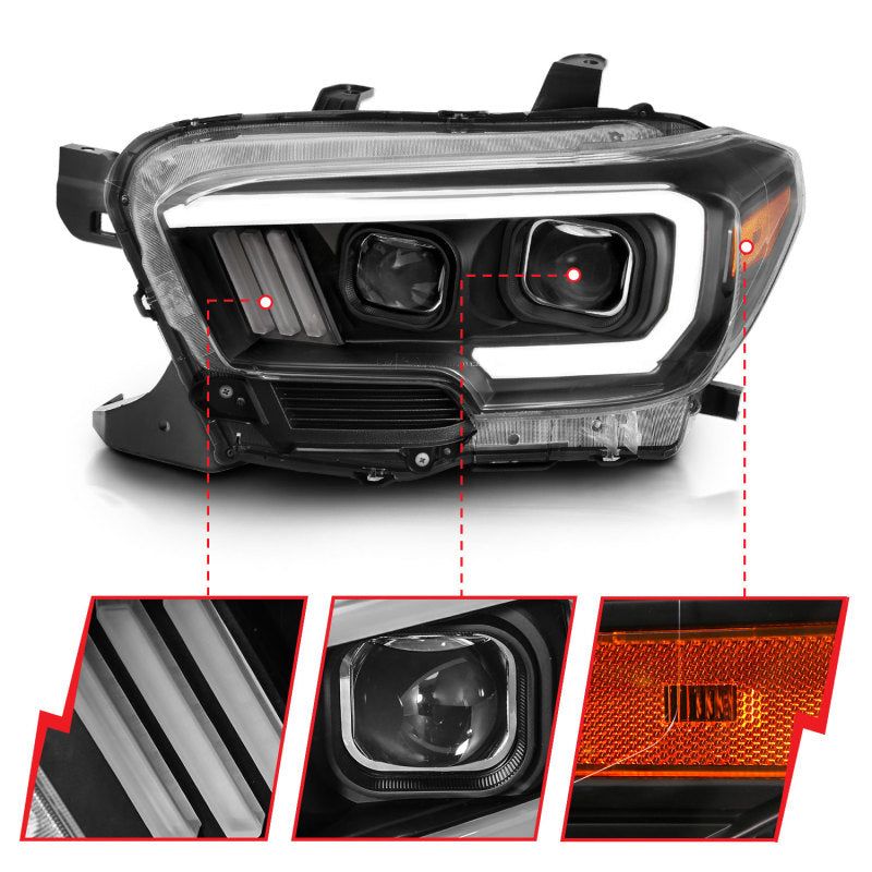 ANZO 2016-2017 Toyota Tacoma Projector Headlights w/ Plank Style Switchback Black w/ Amber-tuningsupply.com