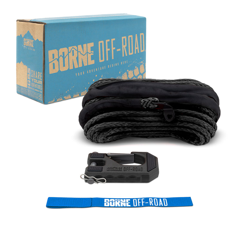 Borne Off-Road Winch Hook - 3/8in Rope - Hand Strap - Black-tuningsupply.com