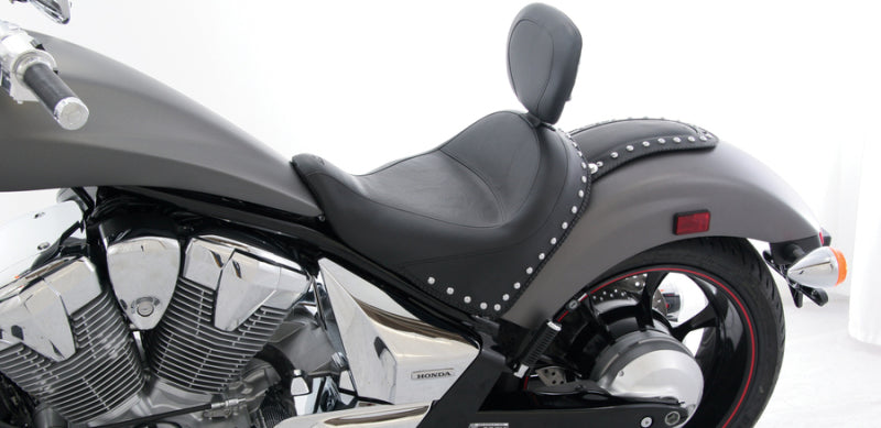 Mustang 10-21 Honda VT1300CX Fury Wide Touring Solo Seat w/Driver Backrest Studs - Black-tuningsupply.com