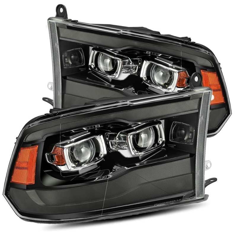 AlphaRex 09-18 Ram 1500HD LUXX Proj Headlight Plnk Style Jet Blk w/Activ Light/Seq Signal/Smoked DRL-tuningsupply.com