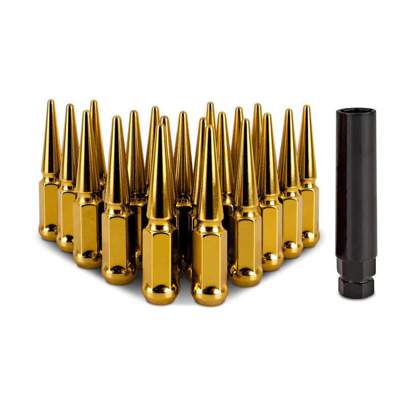 Mishimoto Steel Spiked Lug Nuts M12x1.5 20pc Set - Gold-tuningsupply.com