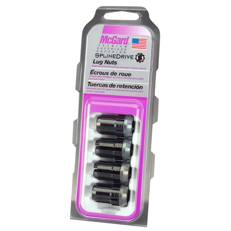 McGard SplineDrive Lug Nut (Cone Seat) M12X1.5 / 1.24in. Length (4-Pack) - Black (Req. Tool)-tuningsupply.com