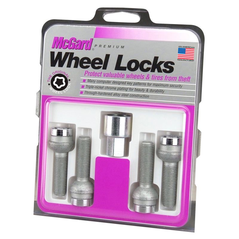 McGard Wheel Lock Bolt Set - 4pk. (Radius Seat) M14X1.5 / 17mm Hex / 26.7mm Shank Length - Chrome-tuningsupply.com