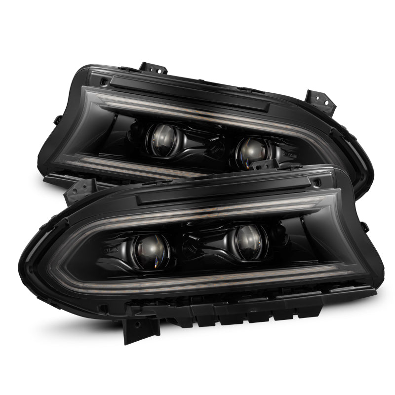 AlphaRex 15-23 Dodge Charger LUXX LED Proj Headlights Alpha-Black w/Actv Light & Seq.Sig / SB DRL-tuningsupply.com