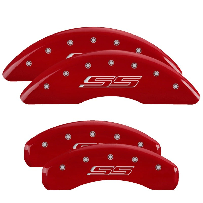 MGP 4 Caliper Covers Engraved Front & Rear Gen 5/SS Red finish silver ch-tuningsupply.com