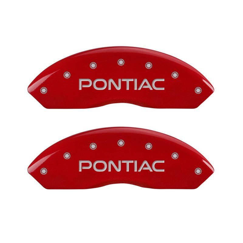 MGP 4 Caliper Covers Engraved Front Pontiac Engraved Rear GXP Red finish silver ch-tuningsupply.com