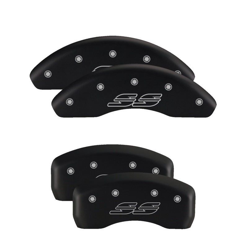 MGP 4 Caliper Covers Engraved Front Gen 5/Camaro Engraved Rear Gen 5/RS Red finish silver ch-tuningsupply.com