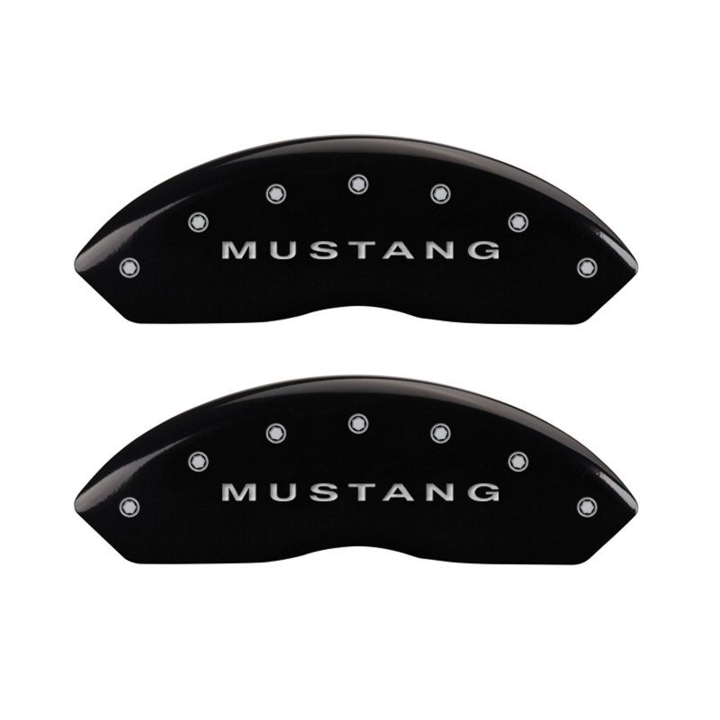 MGP 4 Caliper Covers Engraved Front Mustang Engraved Rear S197/GT Black finish silver ch-tuningsupply.com