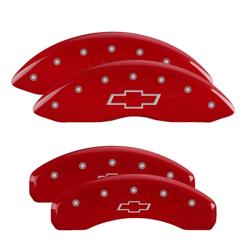 MGP 4 Caliper Covers Engraved Front & Rear Bowtie Red finish silver ch-tuningsupply.com