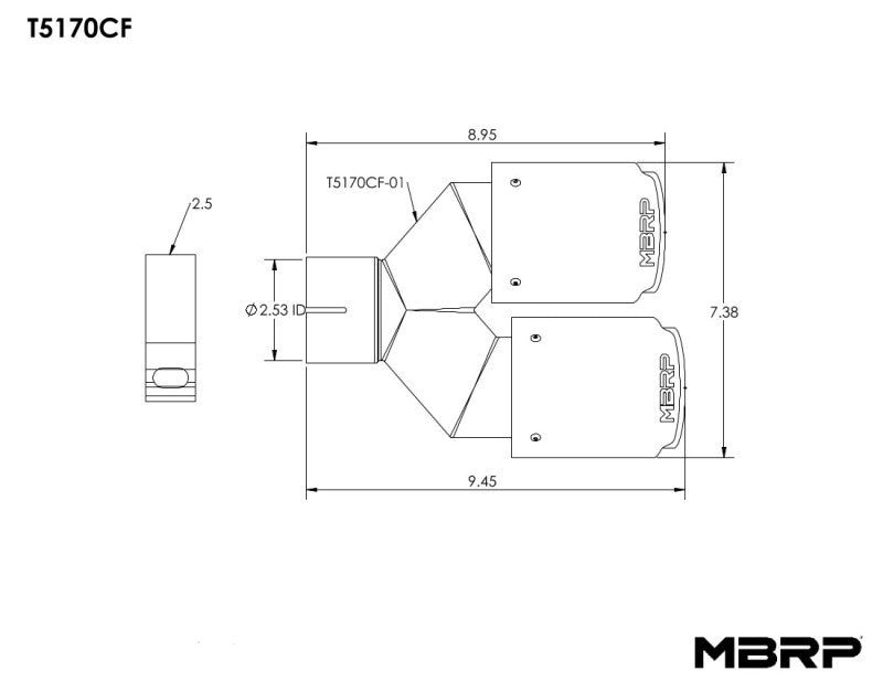 MBRP Universal Carbon Fiber Dual Tip 3.5in OD/2.5in Inlet-tuningsupply.com