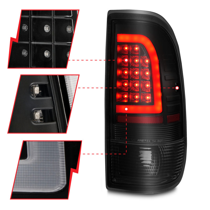 ANZO 1997-2003 Ford F-150 LED Tail Lights w/ Light Bar Black Housing Smoke Lens-tuningsupply.com