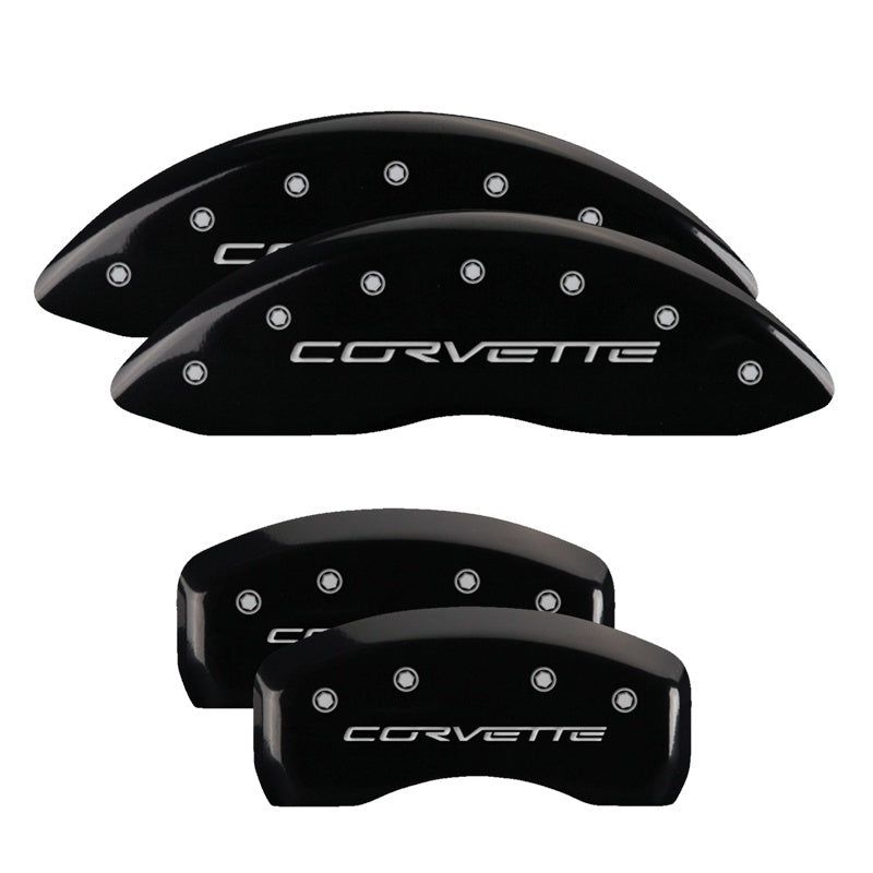 MGP 4 Caliper Covers Engraved Front & Rear C6/Corvette Black finish silver ch-Caliper Covers-MGP-MGP13008SCV6BK-SMINKpower Performance Parts