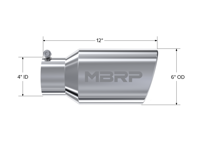 MBRP Universal Tip 6 O.D. Angled Rolled End 4 inlet 12 length-tuningsupply.com