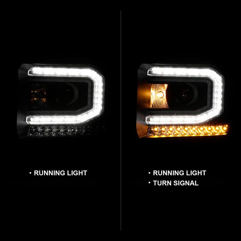 ANZO 2016-2019 Gmc Sierra 1500 Projector Headlight Plank Style Black w/ Sequential Amber Signal-tuningsupply.com