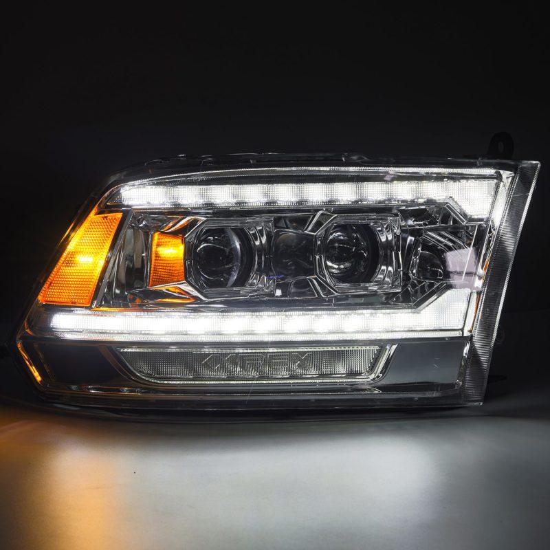 AlphaRex 09-18 Dodge Ram 2500 LUXX LED Proj Headlights Plank Style Chrm w/Activ Light/Seq Signal/DRL-tuningsupply.com