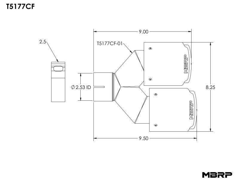 MBRP Universal Carbon Fiber Dual Tip 4in OD/2.5in Inlet-tuningsupply.com