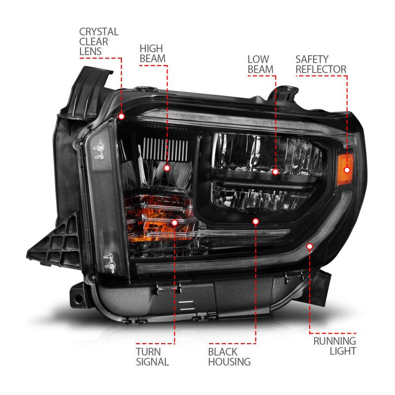 ANZO 14-21 Toyota Tundra (OE Halogen w/LED DRL) LED Crystal Headlights w/ Switchback &amp; DRL - Blk-tuningsupply.com