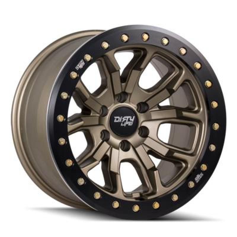 Dirty Life 9303 DT-1 17x9 / 5x127 BP / -12mm Offset / 78.1mm Hub Satin Gold Wheel - Sim. Beadlock-tuningsupply.com